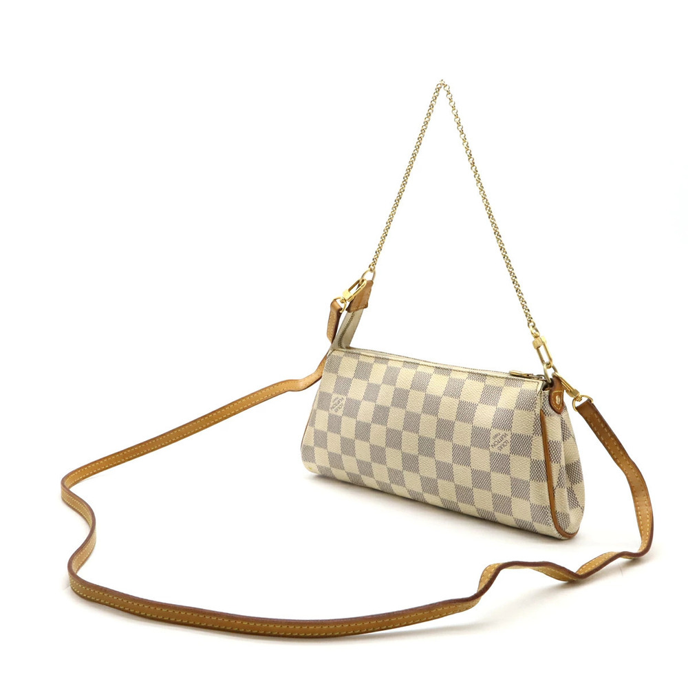 Louis Vuitton White Bag Chain Accessory Clutch Azur Eva Damier Shoulder White